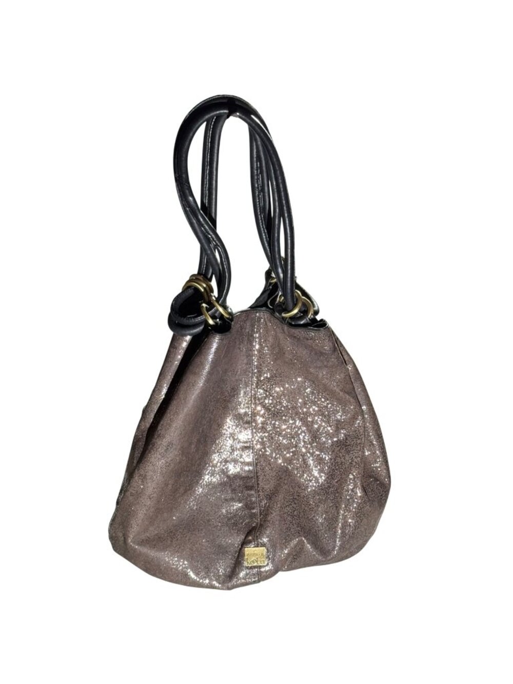 Kooba Metallic Bronze Leather Tote Bag Black Handles & Gold Hardware